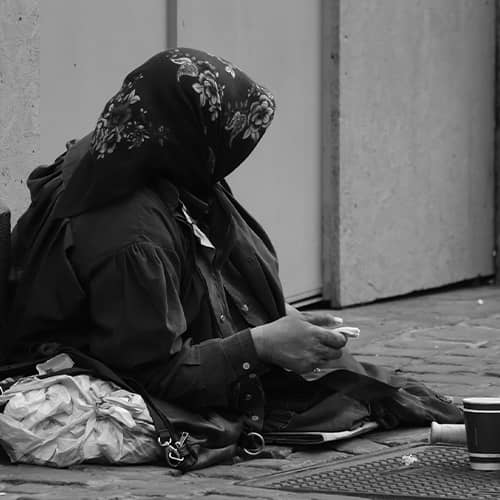 Homeless woman in poverty
