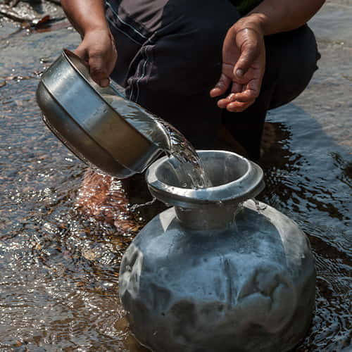 Without access to clean water, people from this village use contaminated river water