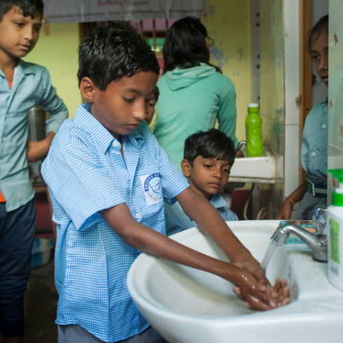 Handwashing training is conducted in GFA World child sponsorship program centers