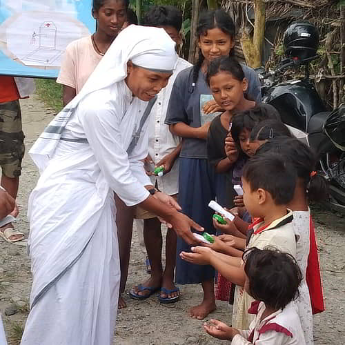 GFA World women missionaries distributing hygiene supplies