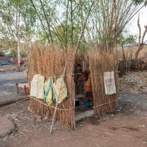 Outdoor toilet without much privacy and security