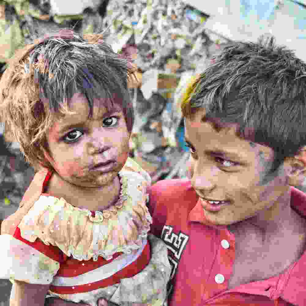 Slum children living in poverty