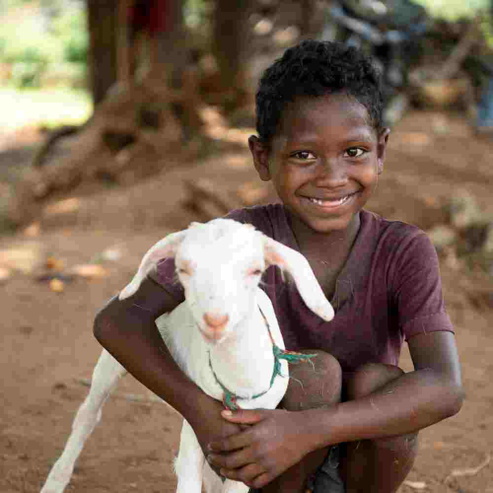 This income generating gift of a goat can help rescue children from slavery and their families from poverty