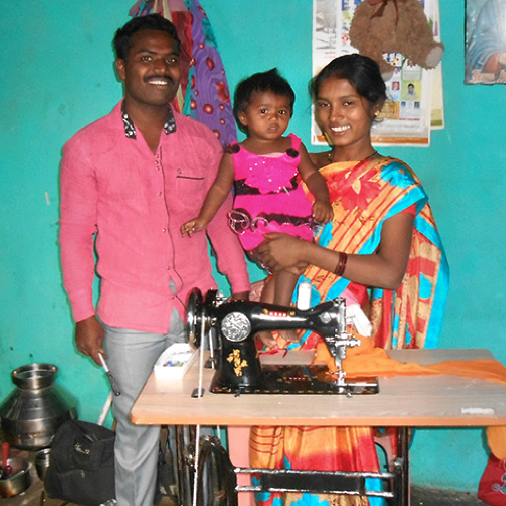 An income generating gift of a sewing machine spares this family from depending on child labor in the future