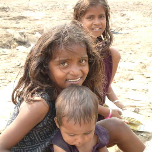 Young girl and her family in poverty