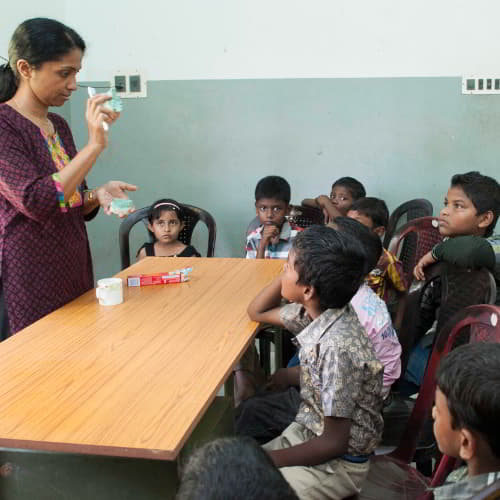 An oral hygiene class conducted by GFA World medical camps