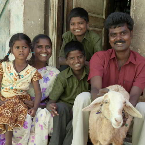 Family in poverty received an income generating animal of a goat through GFA World gift distribution