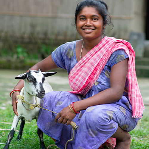 Woman received an income generating gift of a goat through GFA World gift distribution