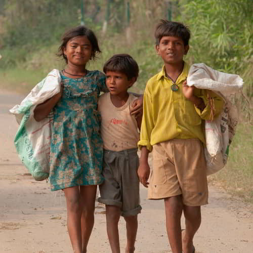 Group of children in poverty