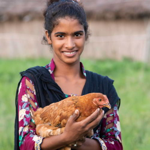 Woman received an income generating gift of chickens through GFA World